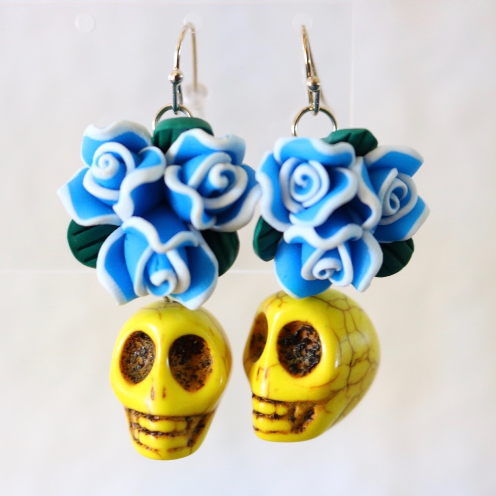 Sugar Skull Howlite and clay bead earrings NWT